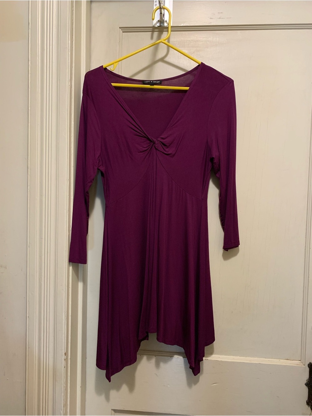 Cable & Gauge Deep Plum Twist-Front Long Sleeve Dress